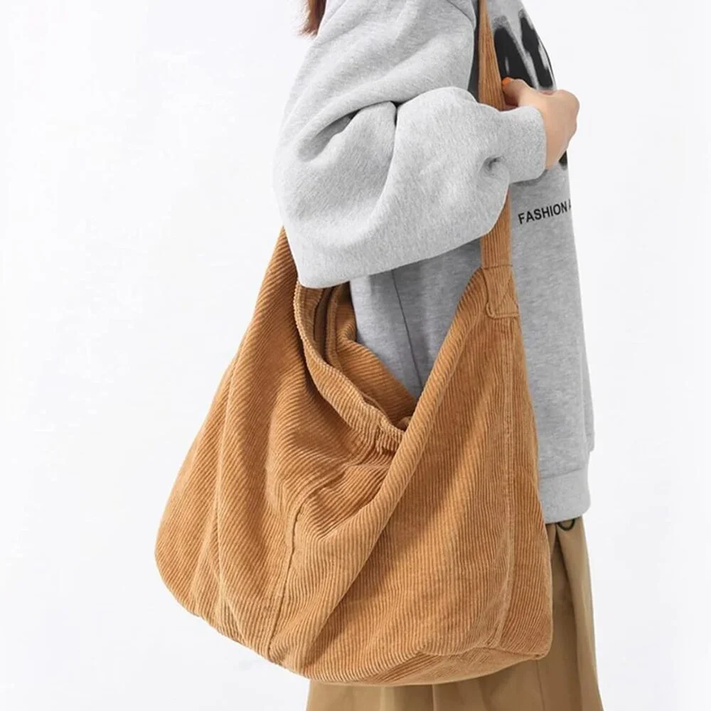 Unisex Corduroy Shoulder Bag Large Capacity Travel Office Everyday_5